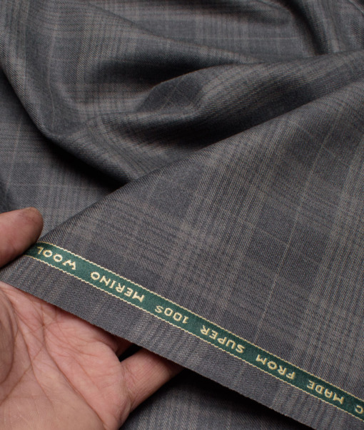 Raymond Men's 25% Wool Super 100's Checks  Unstitched Suiting Fabric (Grey)