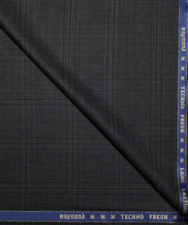 Raymond Men's 35% Wool Super 70's Checks  Unstitched Suiting Fabric (Dark Grey)