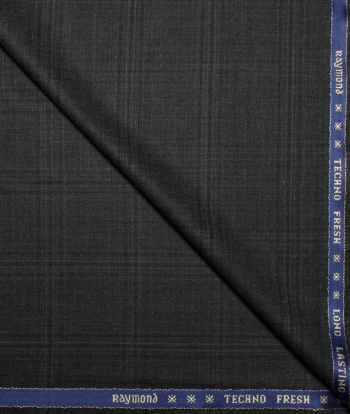 Raymond Men's 35% Wool Super 70's Checks  Unstitched Suiting Fabric (Dark Grey)