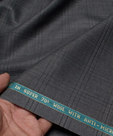 Raymond Men's 35% Wool Super 70's Checks  Unstitched Suiting Fabric (Grey)