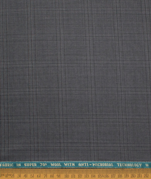 Raymond Men's 35% Wool Super 70's Checks  Unstitched Suiting Fabric (Grey)