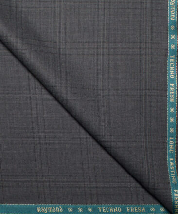 Raymond Men's 35% Wool Super 70's Checks  Unstitched Suiting Fabric (Grey)