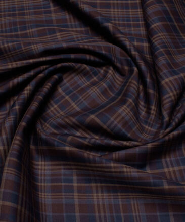 Soktas Men's  Giza Cotton Checks  Unstitched Shirting Fabric (Dark Brown)