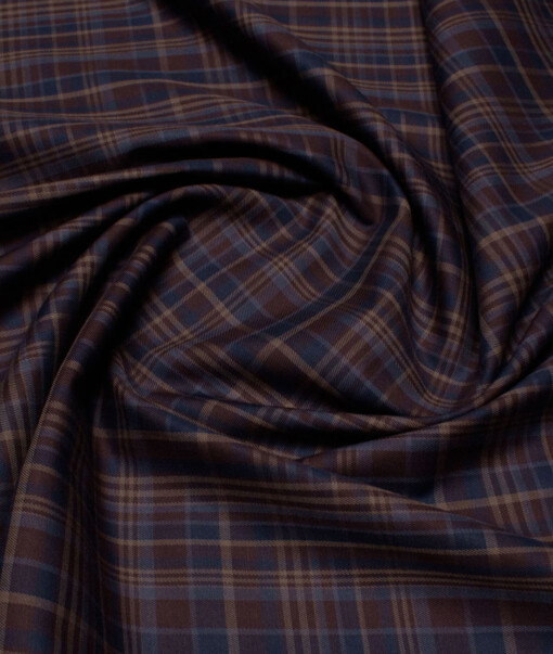 Soktas Men's  Giza Cotton Checks  Unstitched Shirting Fabric (Dark Brown)