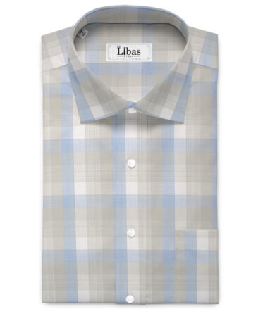 Soktas Men's  Giza Cotton Checks  Unstitched Shirting Fabric (White & Grey)