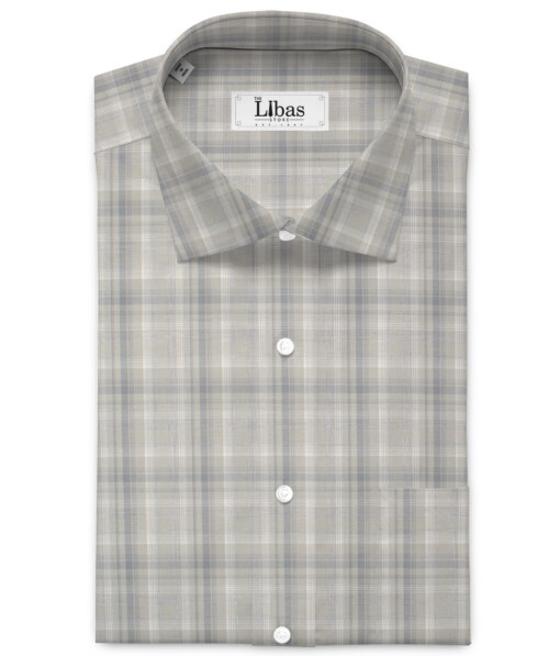 Soktas Men's  Giza Cotton Checks  Unstitched Shirting Fabric (Light Grey)