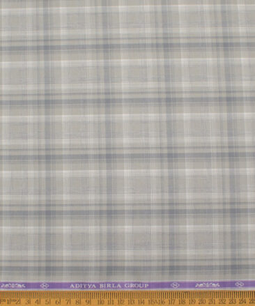 Soktas Men's  Giza Cotton Checks  Unstitched Shirting Fabric (Light Grey)