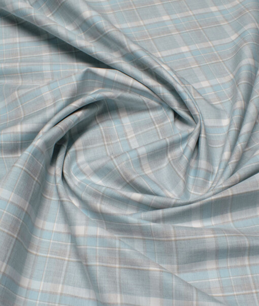 Soktas Men's  Giza Cotton Checks  Unstitched Shirting Fabric (Teal Blue)