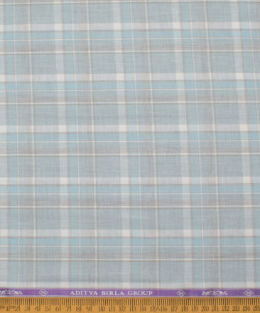 Soktas Men's  Giza Cotton Checks  Unstitched Shirting Fabric (Teal Blue)