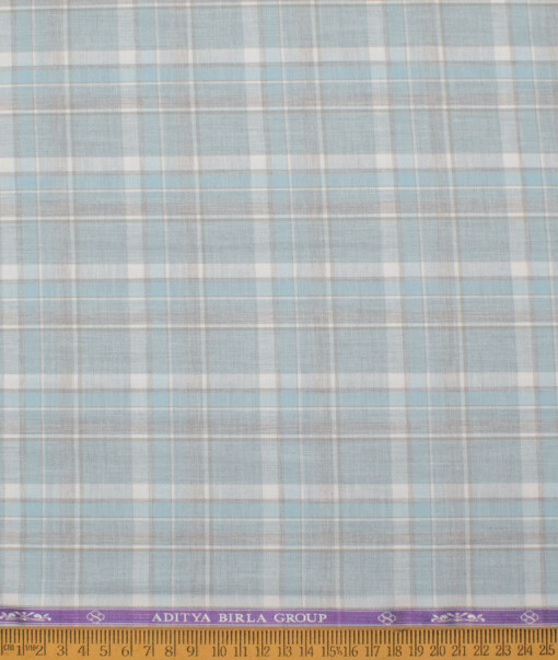 Soktas Men's  Giza Cotton Checks  Unstitched Shirting Fabric (Teal Blue)