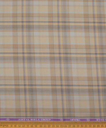 Soktas Men's  Giza Cotton Checks  Unstitched Shirting Fabric (Light Brown)