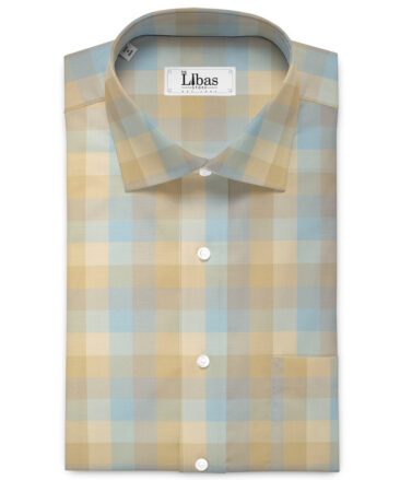 Soktas Men's  Giza Cotton Checks  Unstitched Shirting Fabric (Beige & Brown)