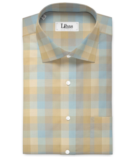 Soktas Men's  Giza Cotton Checks  Unstitched Shirting Fabric (Beige & Brown)