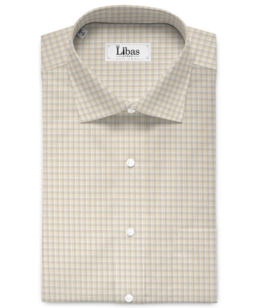 Soktas Men's  Giza Cotton Checks  Unstitched Shirting Fabric (White & Beige)