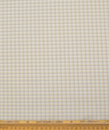 Soktas Men's  Giza Cotton Checks  Unstitched Shirting Fabric (White & Beige)