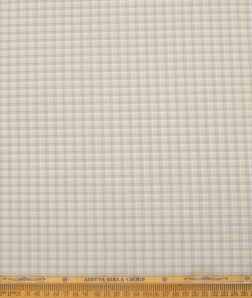 Soktas Men's  Giza Cotton Checks  Unstitched Shirting Fabric (White & Beige)