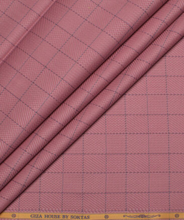 Soktas Men's  Giza Cotton Checks  Unstitched Shirting Fabric (Rose Pink)