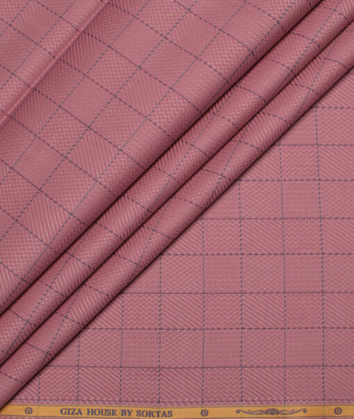 Soktas Men's  Giza Cotton Checks  Unstitched Shirting Fabric (Rose Pink)