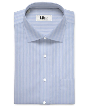 Soktas Men's 100/2 Giza Cotton Striped  Unstitched Shirting Fabric (Light Blue)