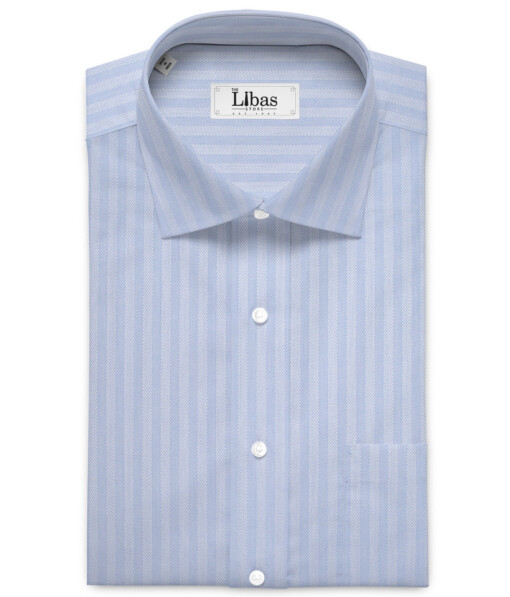 Soktas Men's 100/2 Giza Cotton Striped  Unstitched Shirting Fabric (Light Blue)