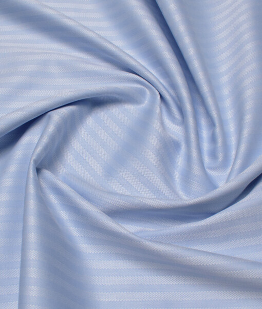 Soktas Men's 100/2 Giza Cotton Striped  Unstitched Shirting Fabric (Light Blue)