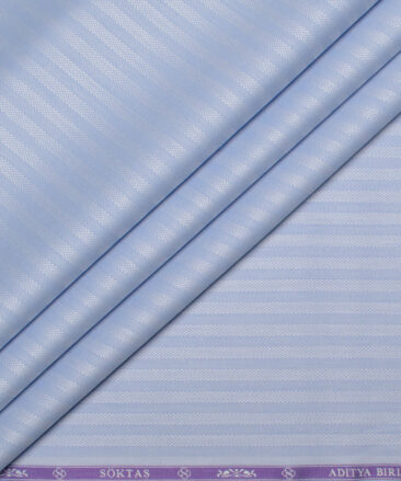 Soktas Men's 100/2 Giza Cotton Striped  Unstitched Shirting Fabric (Light Blue)