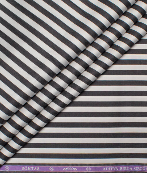 Soktas Men's  Giza Cotton Striped  Unstitched Shirting Fabric (White & Black)