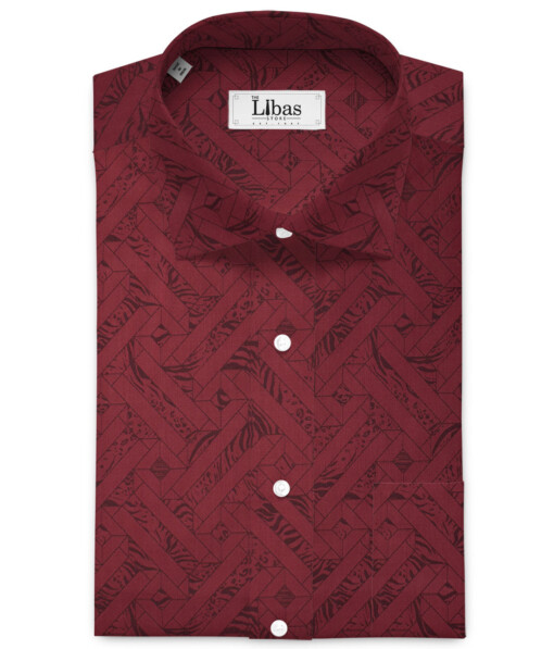 Soktas Men's  Giza Cotton Self Design  Unstitched Shirting Fabric (Maroon Red)