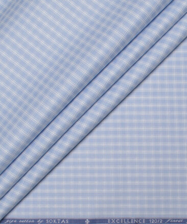 Soktas Men's  Giza Cotton Checks  Unstitched Shirting Fabric (White & Brown)