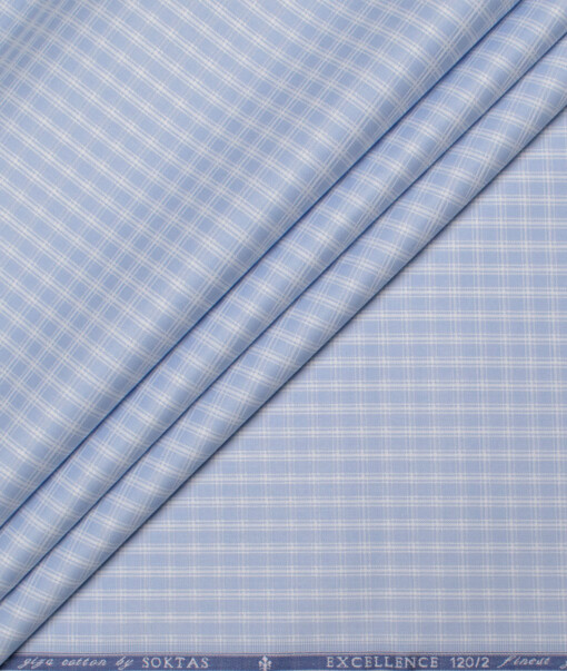 Soktas Men's  Giza Cotton Checks  Unstitched Shirting Fabric (White & Brown)