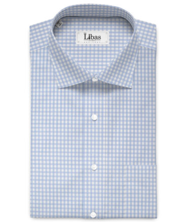 Soktas Men's 120/2 Giza Cotton Checks  Unstitched Shirting Fabric (White & Blue)