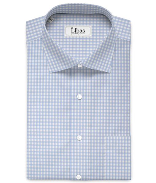 Soktas Men's 120/2 Giza Cotton Checks  Unstitched Shirting Fabric (White & Blue)