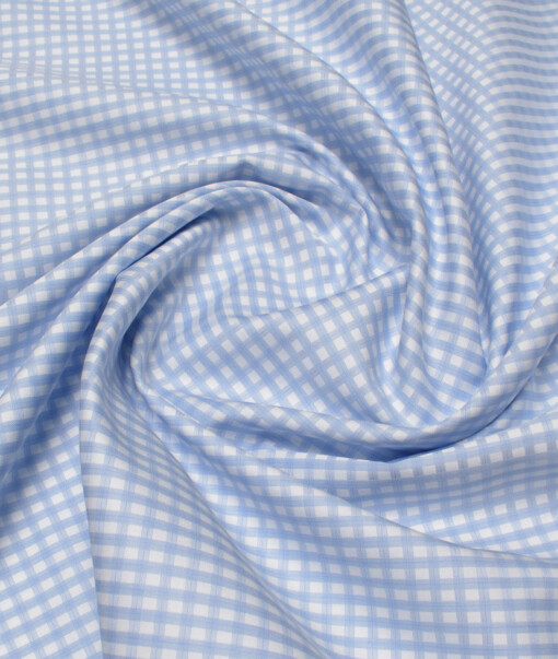 Soktas Men's 120/2 Giza Cotton Checks  Unstitched Shirting Fabric (White & Blue)