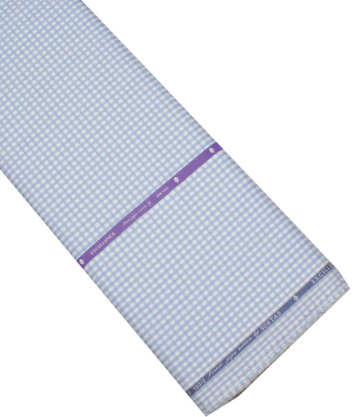 Soktas Men's 120/2 Giza Cotton Checks  Unstitched Shirting Fabric (White & Blue)