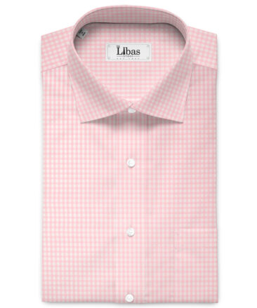 Soktas Men's 120/2 Giza Cotton Checks  Unstitched Shirting Fabric (White & Pink)