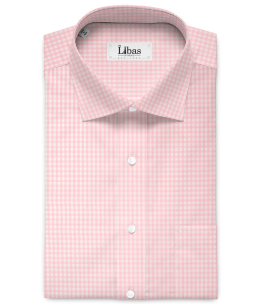 Soktas Men's 120/2 Giza Cotton Checks  Unstitched Shirting Fabric (White & Pink)