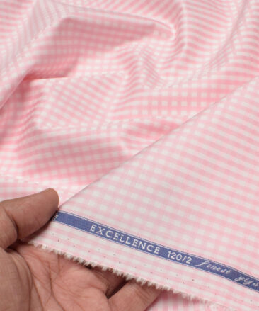 Soktas Men's 120/2 Giza Cotton Checks  Unstitched Shirting Fabric (White & Pink)