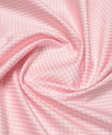 Soktas Men's 120/2 Giza Cotton Checks  Unstitched Shirting Fabric (White & Pink)