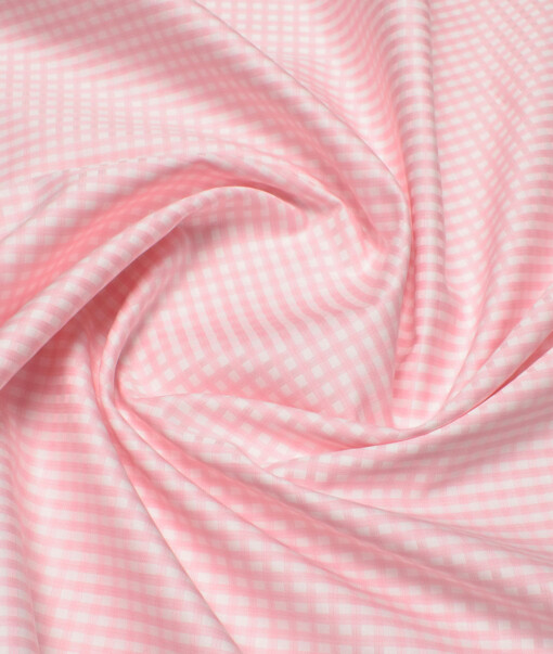 Soktas Men's 120/2 Giza Cotton Checks  Unstitched Shirting Fabric (White & Pink)