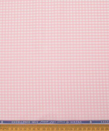 Soktas Men's 120/2 Giza Cotton Checks  Unstitched Shirting Fabric (White & Pink)