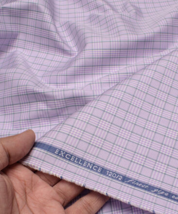 Soktas Men's 120/2 Giza Cotton Checks  Unstitched Shirting Fabric (Purple)