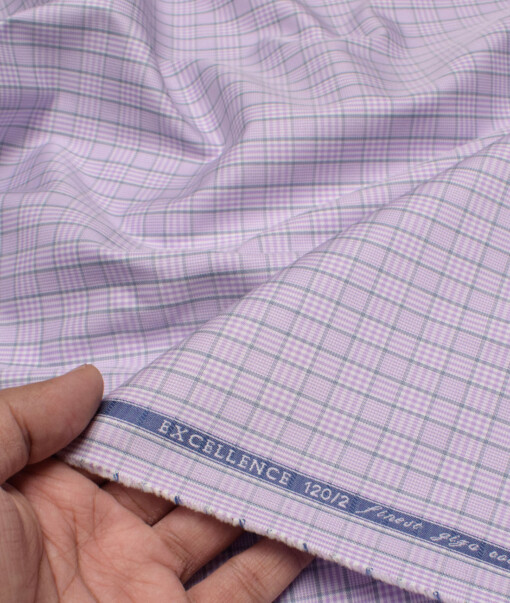 Soktas Men's 120/2 Giza Cotton Checks  Unstitched Shirting Fabric (Purple)