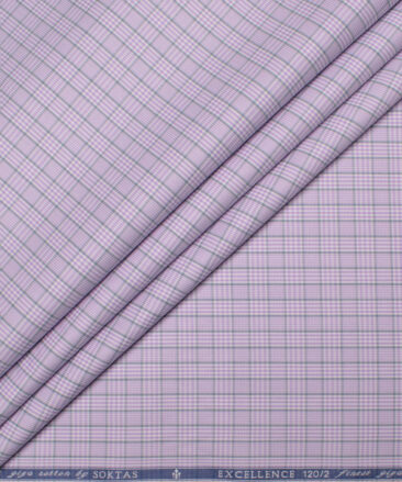 Soktas Men's 120/2 Giza Cotton Checks  Unstitched Shirting Fabric (Purple)