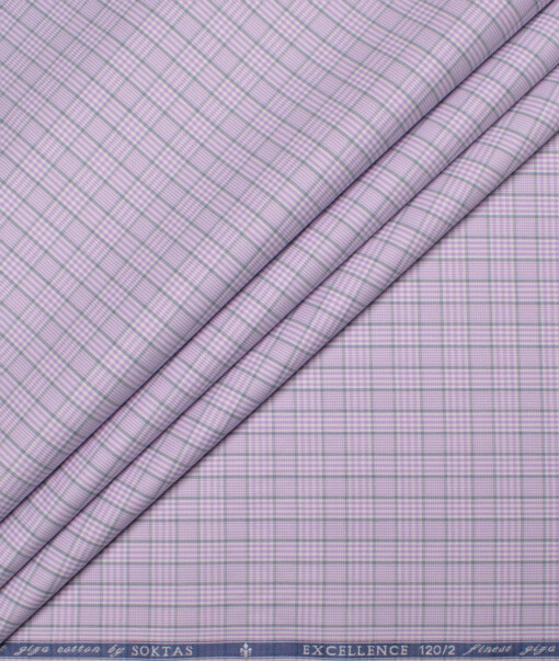 Soktas Men's 120/2 Giza Cotton Checks  Unstitched Shirting Fabric (Purple)