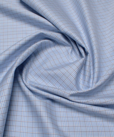 Soktas Men's 120/2 Giza Cotton Checks  Unstitched Shirting Fabric (Sky Blue)