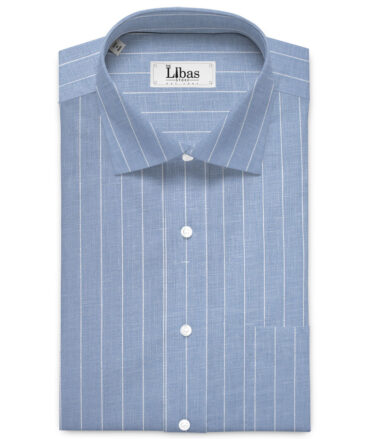 Linen Club Men's 65 LEA European Linen Striped  Unstitched Shirting Fabric (Pastel Blue)