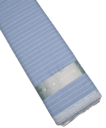 Linen Club Men's 65 LEA European Linen Striped  Unstitched Shirting Fabric (Pastel Blue)