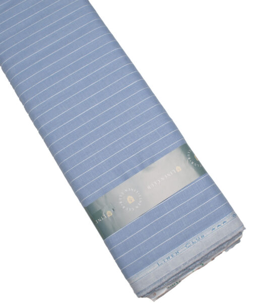 Linen Club Men's 65 LEA European Linen Striped  Unstitched Shirting Fabric (Pastel Blue)