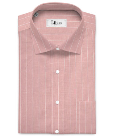 Linen Club Men's 65 LEA European Linen Striped  Unstitched Shirting Fabric (Pink)