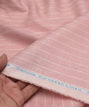 Linen Club Men's 65 LEA European Linen Striped  Unstitched Shirting Fabric (Pink)